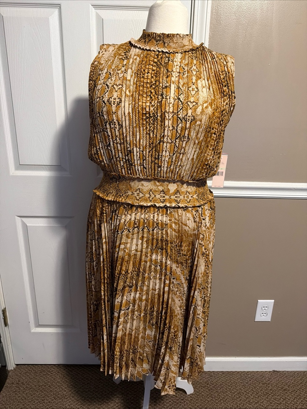 Nanette Lepore Gold Brown Pleated Snake-Print Midi lined Dress size 18W